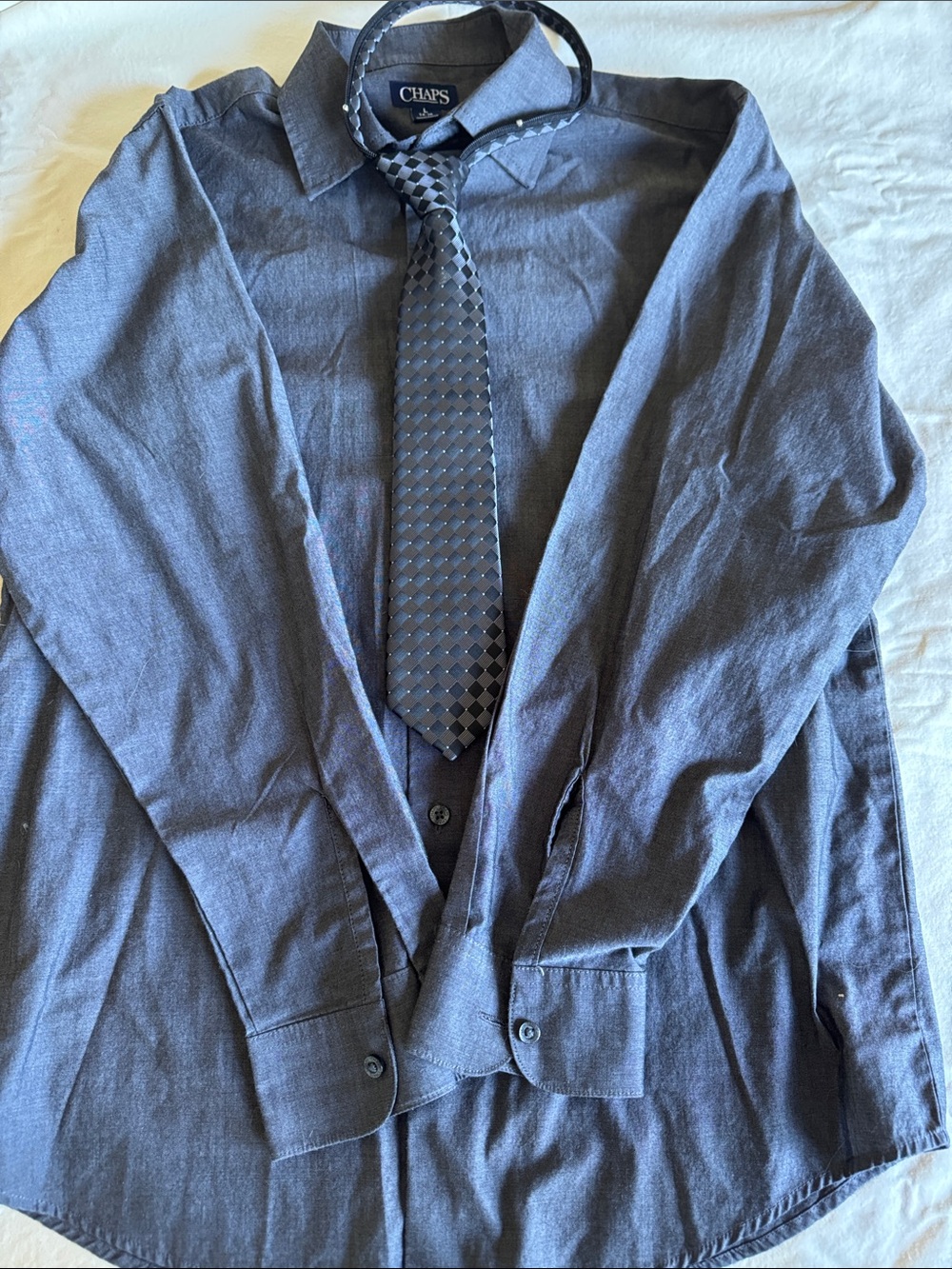 Chaps Boys Dress Shirt with Tie - Dark Grey